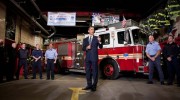President Barack Obama talks with firefighters during an unscheduled stop at the Engine 54, Ladder 4, Battalion 9 Firehouse, known as the “Pride of Midtown," in New York, N.Y., May 5, 2011. (Official White House Photo by Chuck Kennedy)