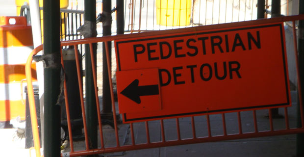 Pedestrian Detour Sign on Rector and West Street 